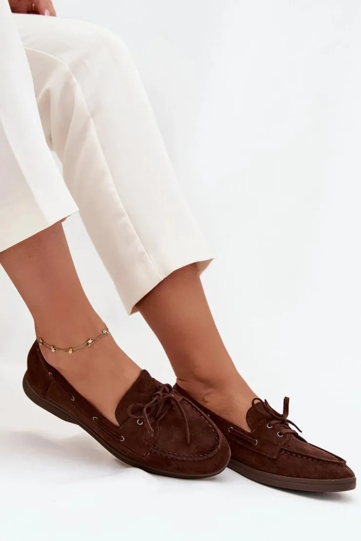 Boto Loafersy Damskie|Mokasyny Płaskie*Półbuty Mokasyny Damskie Płaskie Z Wiązaniem Czekoladowe Zalina Brązowy