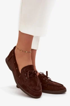 Boto Loafersy Damskie|Mokasyny Płaskie*Półbuty Mokasyny Damskie Płaskie Z Wiązaniem Czekoladowe Zalina Brązowy