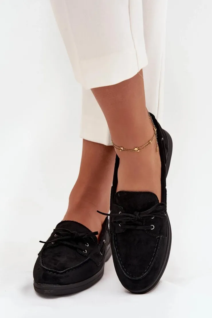 Boto Półbuty Mokasyny Damskie Płaskie Z Wiązaniem Czarne Zalina Czarny