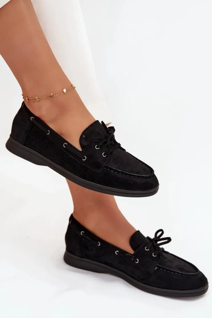 Boto Półbuty Mokasyny Damskie Płaskie Z Wiązaniem Czarne Zalina Czarny