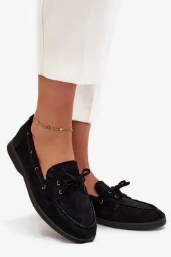 Boto Półbuty Mokasyny Damskie Płaskie Z Wiązaniem Czarne Zalina Czarny