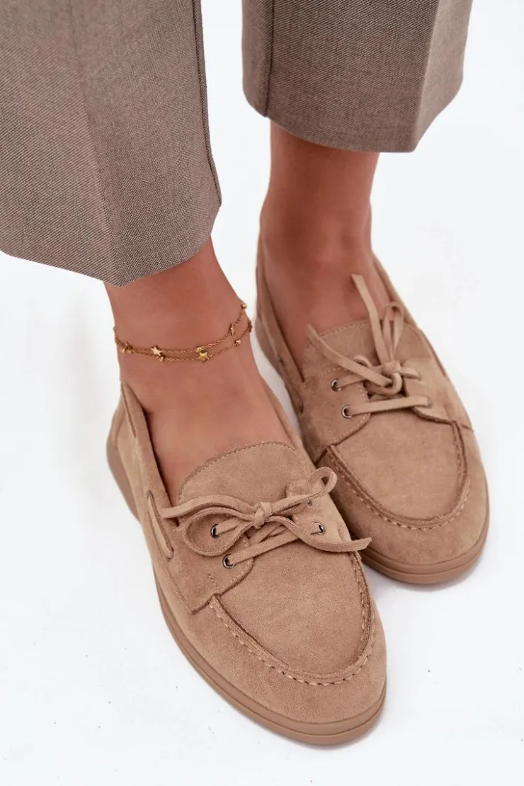 Damskie Boto Półbuty Mokasyny Damskie Płaskie Z Wiązaniem Beżowe Zalina