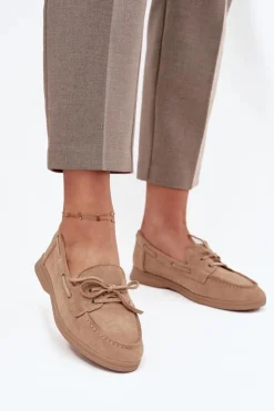 Damskie Boto Półbuty Mokasyny Damskie Płaskie Z Wiązaniem Beżowe Zalina