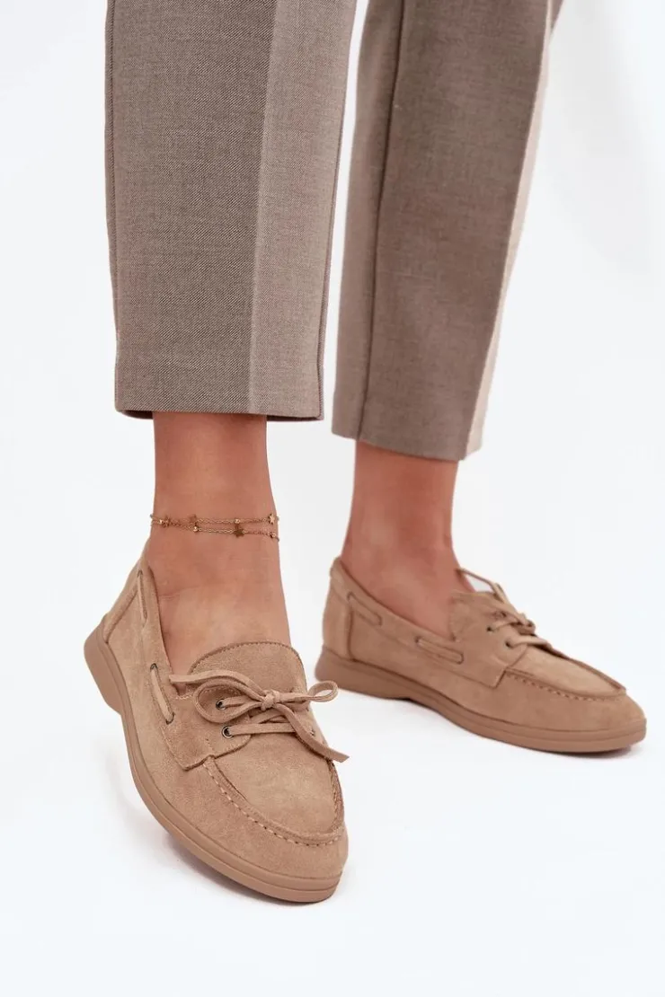 Damskie Boto Półbuty Mokasyny Damskie Płaskie Z Wiązaniem Beżowe Zalina