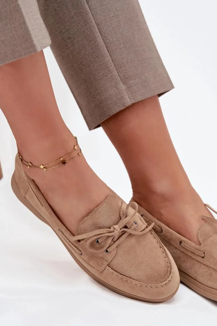 Damskie Boto Półbuty Mokasyny Damskie Płaskie Z Wiązaniem Beżowe Zalina