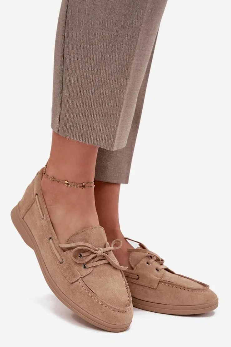 Damskie Boto Półbuty Mokasyny Damskie Płaskie Z Wiązaniem Beżowe Zalina