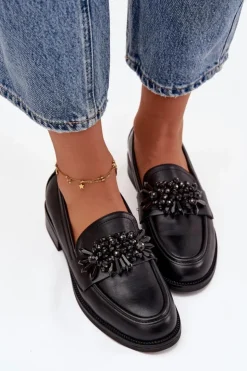 Boto Loafersy Damskie|Półbuty Skórzane*Półbuty Mokasyny Damskie Z Ozdobą Czarne Murelle