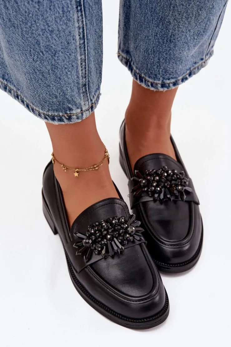 Boto Loafersy Damskie|Półbuty Skórzane*Półbuty Mokasyny Damskie Z Ozdobą Czarne Murelle