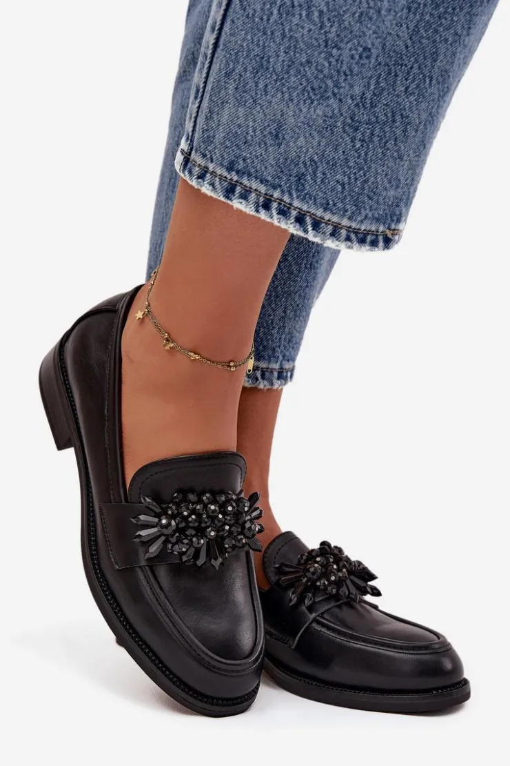 Boto Loafersy Damskie|Półbuty Skórzane*Półbuty Mokasyny Damskie Z Ozdobą Czarne Murelle