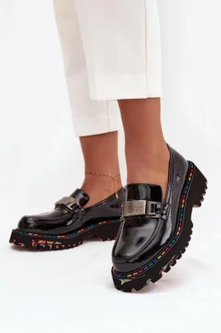 New Artiker Półbuty Mokasyny Damskie Z Lakierowanej Skóry 57C0070 Czarne