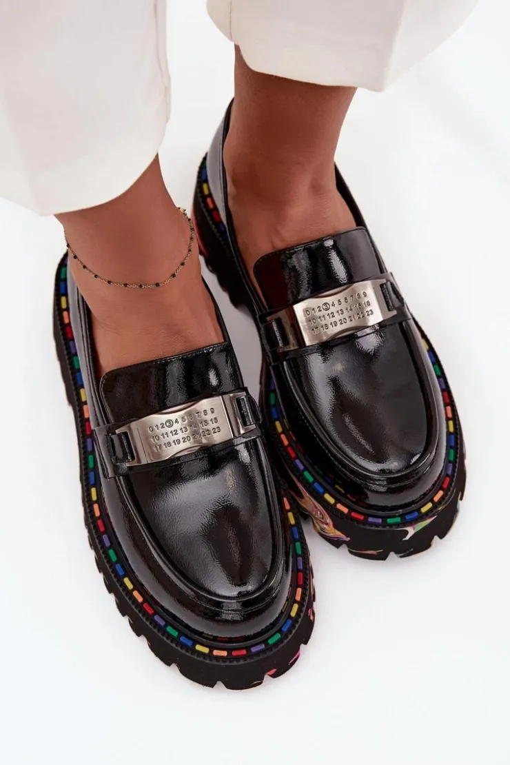 New Artiker Półbuty Mokasyny Damskie Z Lakierowanej Skóry 57C0070 Czarne