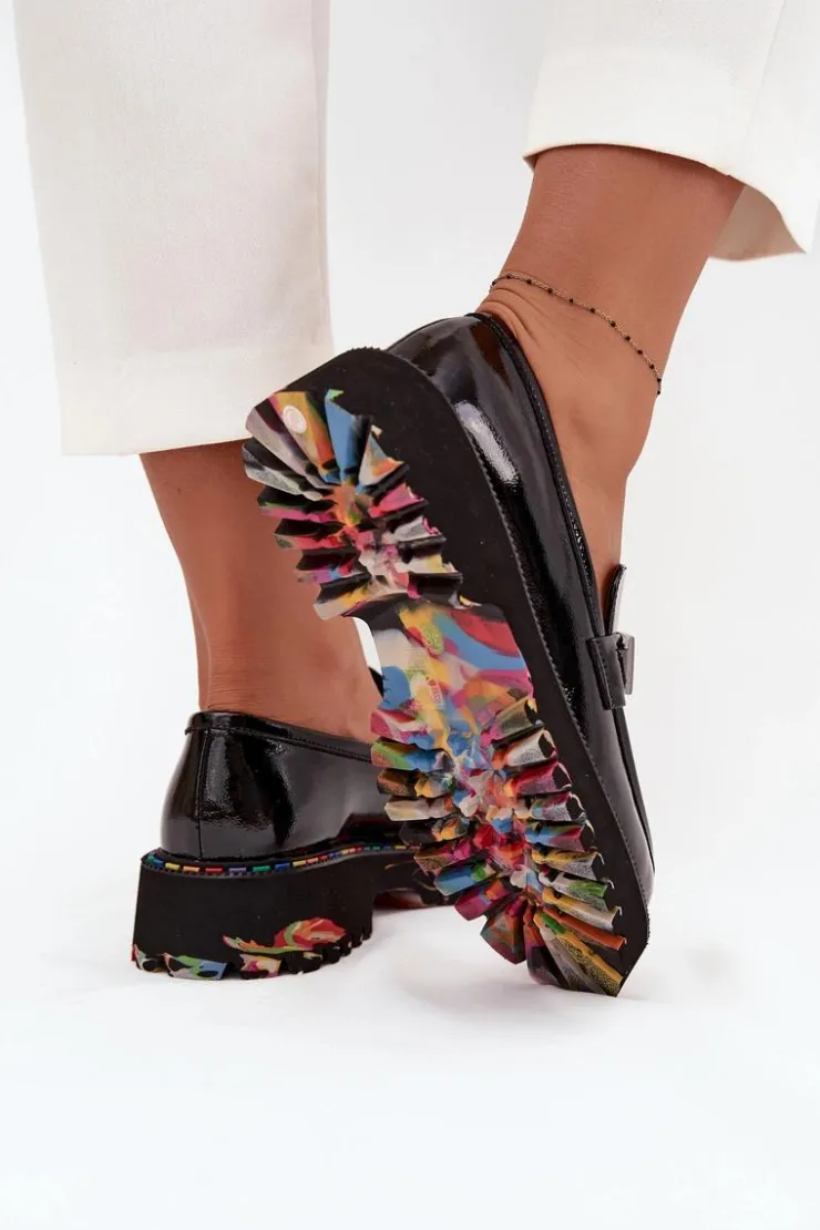 New Artiker Półbuty Mokasyny Damskie Z Lakierowanej Skóry 57C0070 Czarne