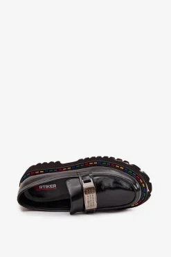 New Artiker Półbuty Mokasyny Damskie Z Lakierowanej Skóry 57C0070 Czarne