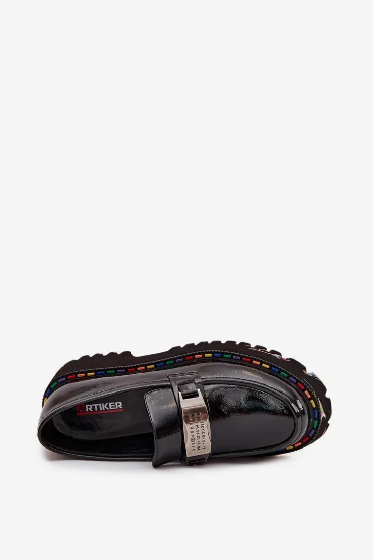 New Artiker Półbuty Mokasyny Damskie Z Lakierowanej Skóry 57C0070 Czarne