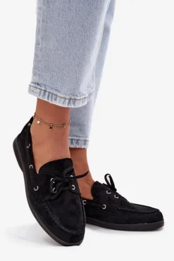 Boto Loafersy Damskie|Mokasyny Płaskie*Półbuty Mokasyny Damskie Z Wiązaniem Czarne Calivra Czarny