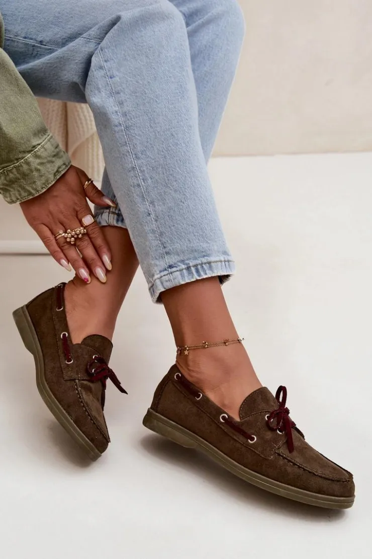 Clearance Boto Półbuty Mokasyny Damskie Z Wiązaniem Ciemnozielone Calivra Zielony