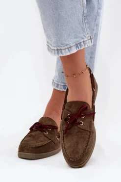 Clearance Boto Półbuty Mokasyny Damskie Z Wiązaniem Ciemnozielone Calivra Zielony