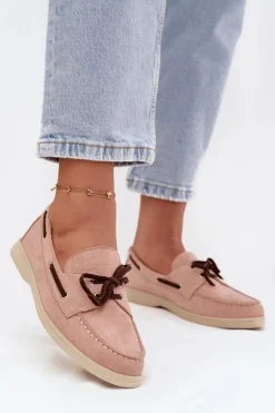 Boto Loafersy Damskie|Mokasyny Płaskie*Półbuty Mokasyny Damskie Z Wiązaniem Jasnoróżowe Calivra Różowy