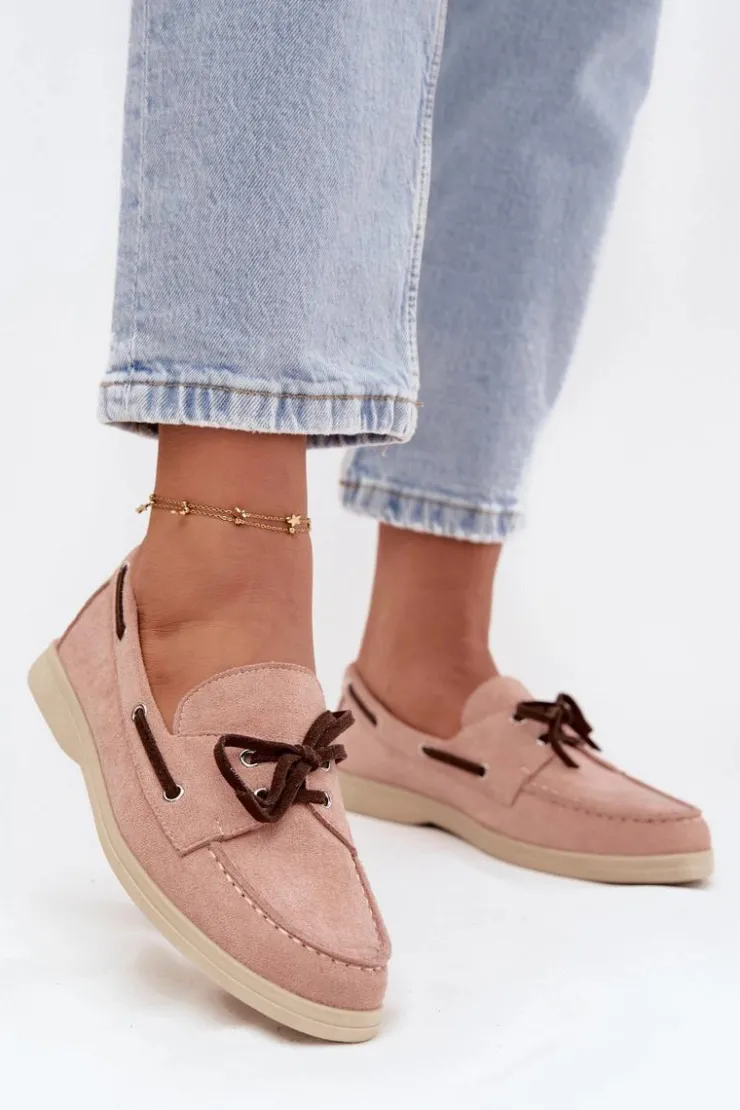 Boto Loafersy Damskie|Mokasyny Płaskie*Półbuty Mokasyny Damskie Z Wiązaniem Jasnoróżowe Calivra Różowy