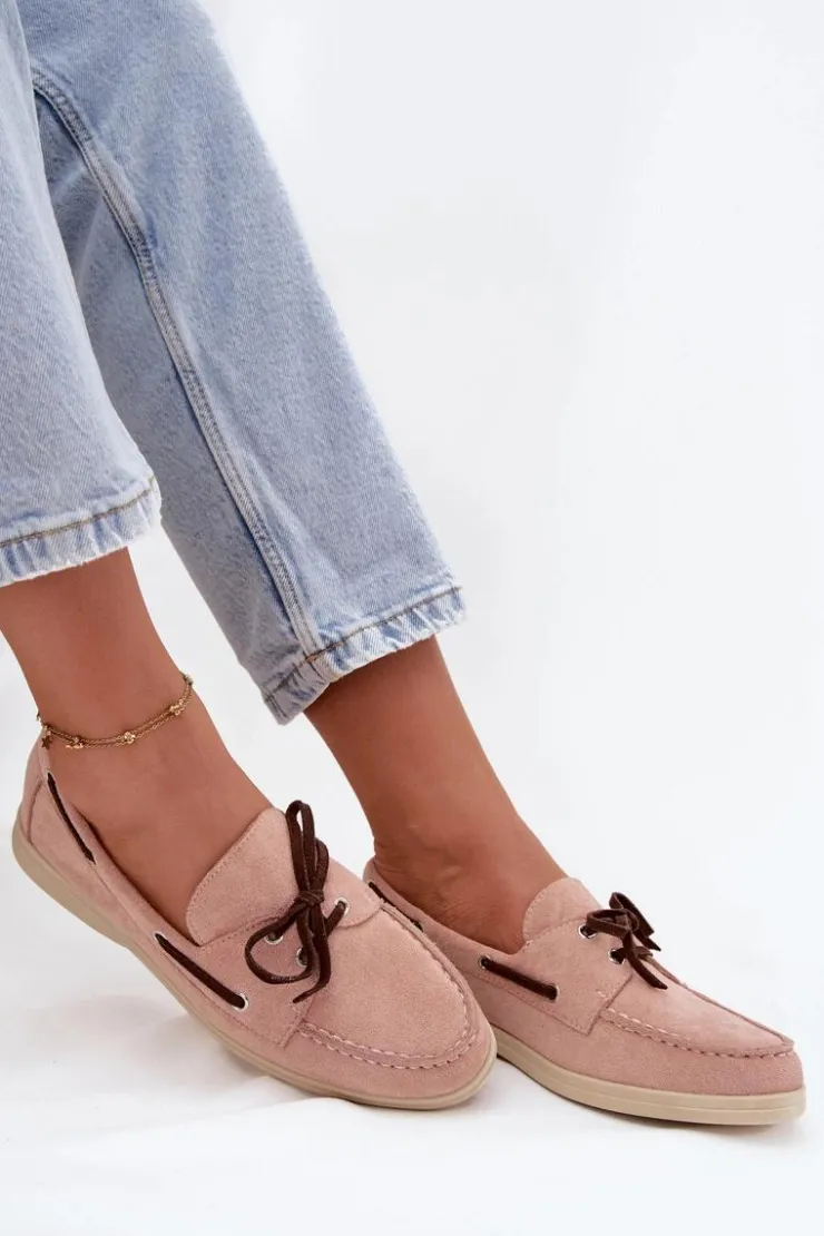 Boto Loafersy Damskie|Mokasyny Płaskie*Półbuty Mokasyny Damskie Z Wiązaniem Jasnoróżowe Calivra Różowy