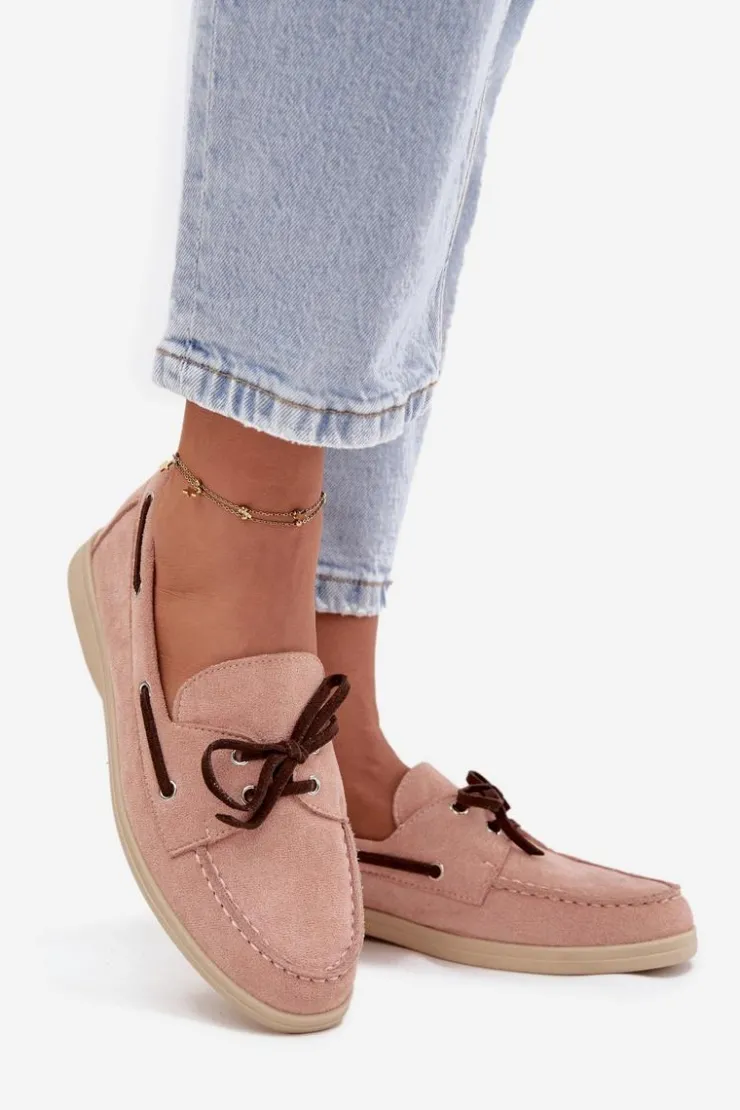 Boto Loafersy Damskie|Mokasyny Płaskie*Półbuty Mokasyny Damskie Z Wiązaniem Jasnoróżowe Calivra Różowy