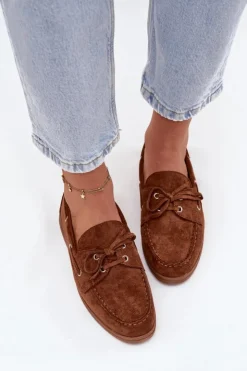 Damskie Boto Półbuty Mokasyny Damskie Z Wiązaniem Camel Calivra