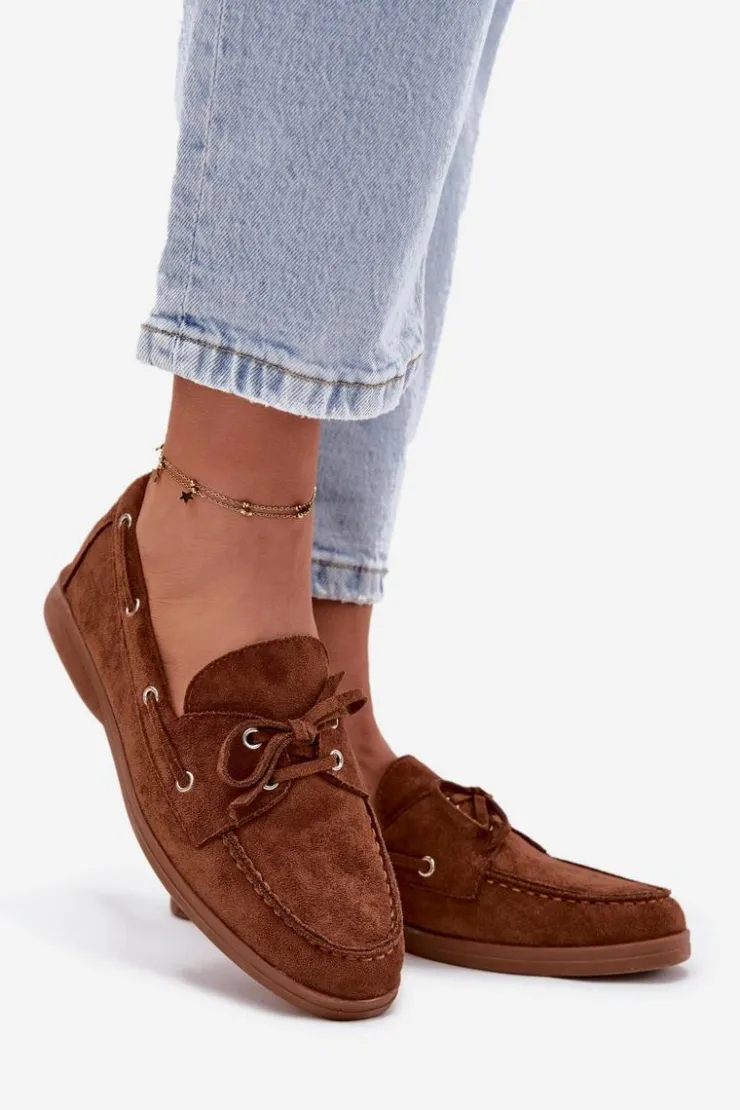 Damskie Boto Półbuty Mokasyny Damskie Z Wiązaniem Camel Calivra