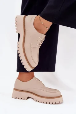 Clearance Big Star Shoes Półbuty Mokasyny Damskie Ze Sznurowaniem Big Star NN274053 Beżowe Beżowy