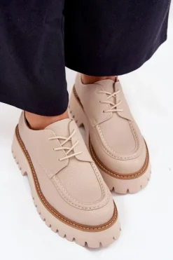 Clearance Big Star Shoes Półbuty Mokasyny Damskie Ze Sznurowaniem Big Star NN274053 Beżowe Beżowy