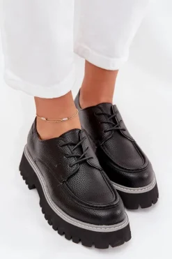 Damskie Big Star Shoes Półbuty Mokasyny Damskie Ze Sznurowaniem Big Star NN274052 Czarne