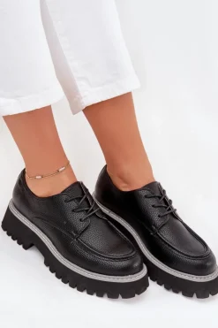 Damskie Big Star Shoes Półbuty Mokasyny Damskie Ze Sznurowaniem Big Star NN274052 Czarne