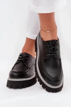 Damskie Big Star Shoes Półbuty Mokasyny Damskie Ze Sznurowaniem Big Star NN274052 Czarne