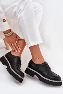 Damskie Big Star Shoes Półbuty Mokasyny Damskie Ze Sznurowaniem Big Star NN274052 Czarne