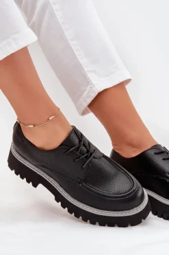 Damskie Big Star Shoes Półbuty Mokasyny Damskie Ze Sznurowaniem Big Star NN274052 Czarne