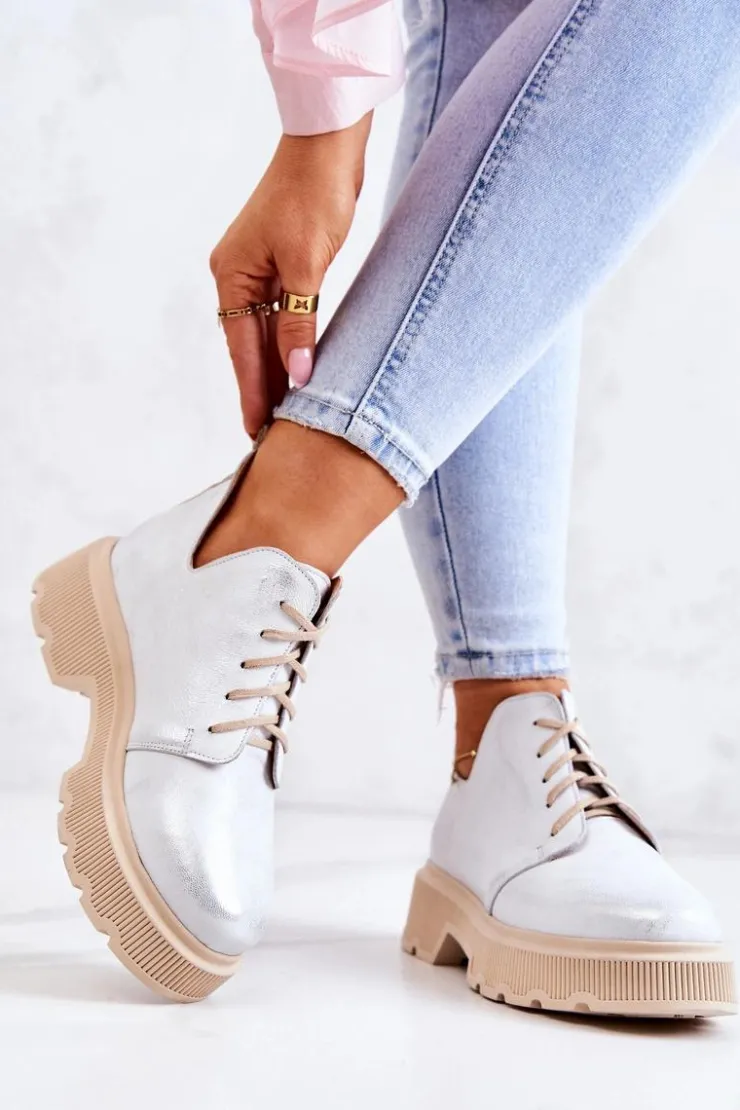 Boto Półbuty Na Masywnej Podeszwie Nicole 2701/005 Biało-Srebrne