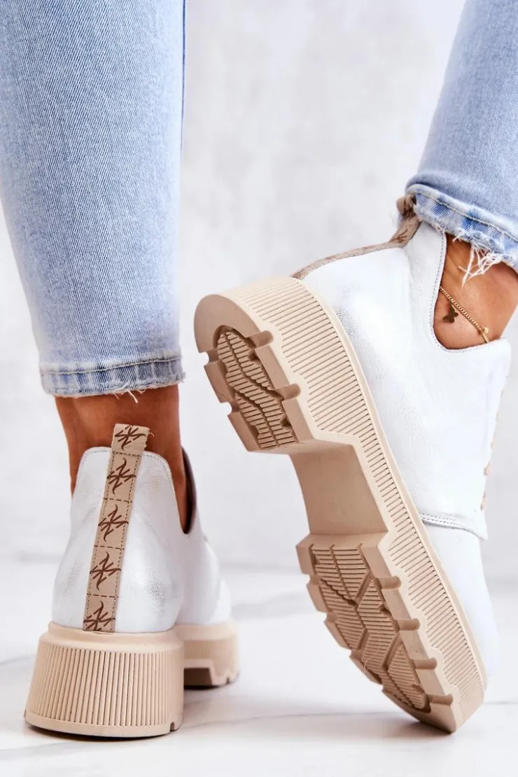 Boto Półbuty Na Masywnej Podeszwie Nicole 2701/005 Biało-Srebrne