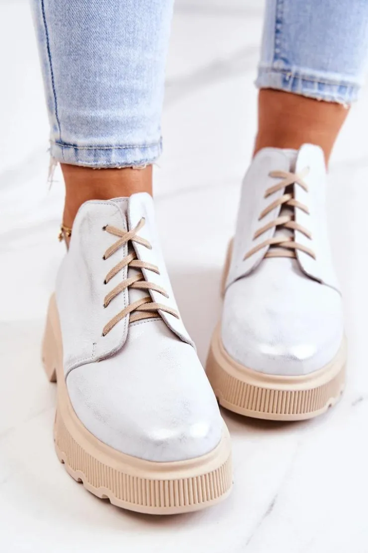 Boto Półbuty Na Masywnej Podeszwie Nicole 2701/005 Biało-Srebrne