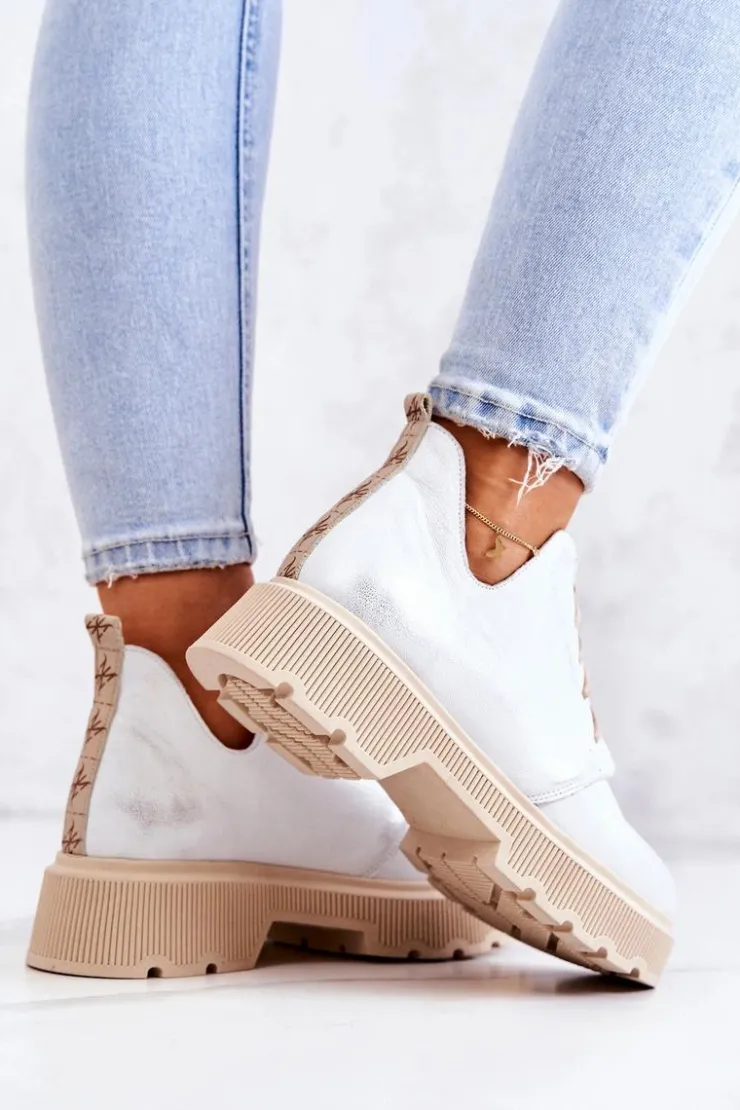 Boto Półbuty Na Masywnej Podeszwie Nicole 2701/005 Biało-Srebrne