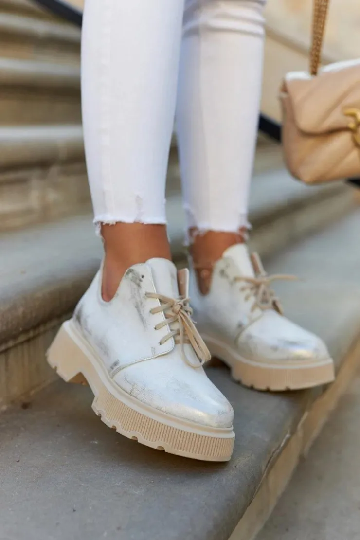 Boto Półbuty Skórzane*Półbuty Na Masywnej Podeszwie Nicole 2701/004 Biało-Złote