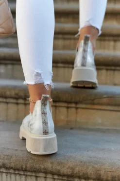 Boto Półbuty Skórzane*Półbuty Na Masywnej Podeszwie Nicole 2701/004 Biało-Złote