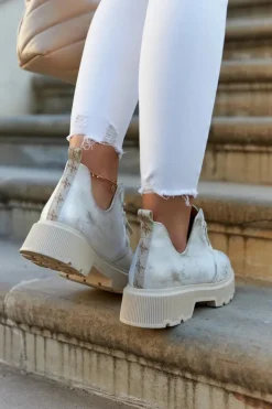 Boto Półbuty Skórzane*Półbuty Na Masywnej Podeszwie Nicole 2701/004 Biało-Złote