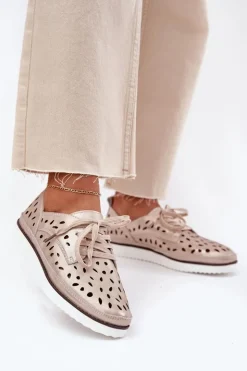 Damskie buty S.Barski Półbuty Skórzane*Półbuty Skórzane Damskie S.Barski LR51-611 Złote