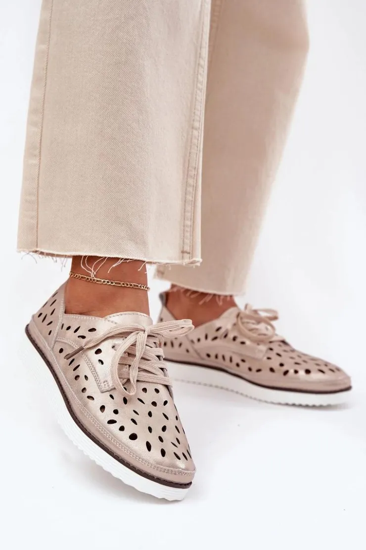 Damskie buty S.Barski Półbuty Skórzane*Półbuty Skórzane Damskie S.Barski LR51-611 Złote