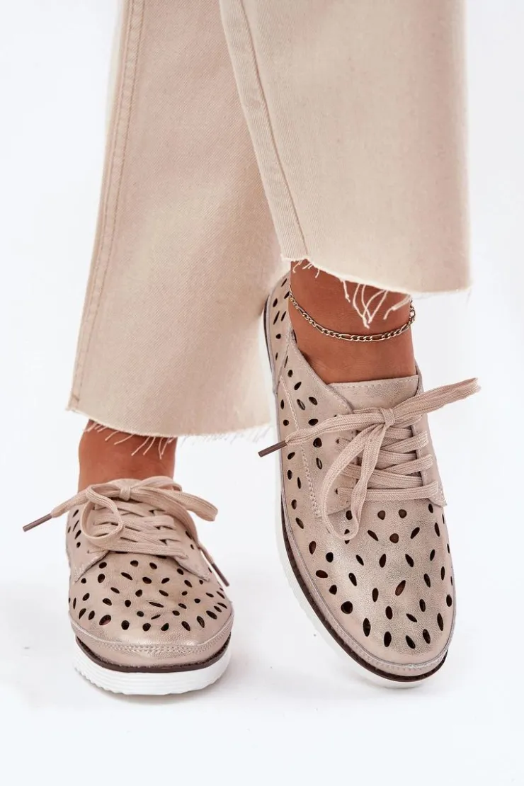 Damskie buty S.Barski Półbuty Skórzane*Półbuty Skórzane Damskie S.Barski LR51-611 Złote