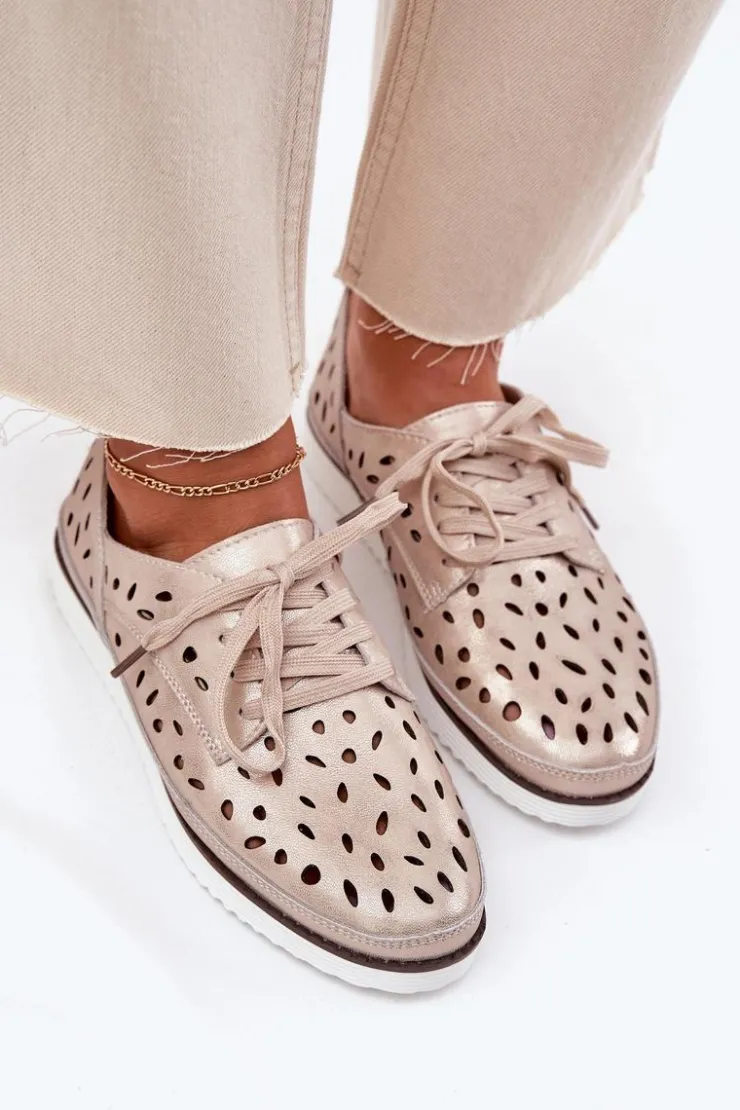 Damskie buty S.Barski Półbuty Skórzane*Półbuty Skórzane Damskie S.Barski LR51-611 Złote