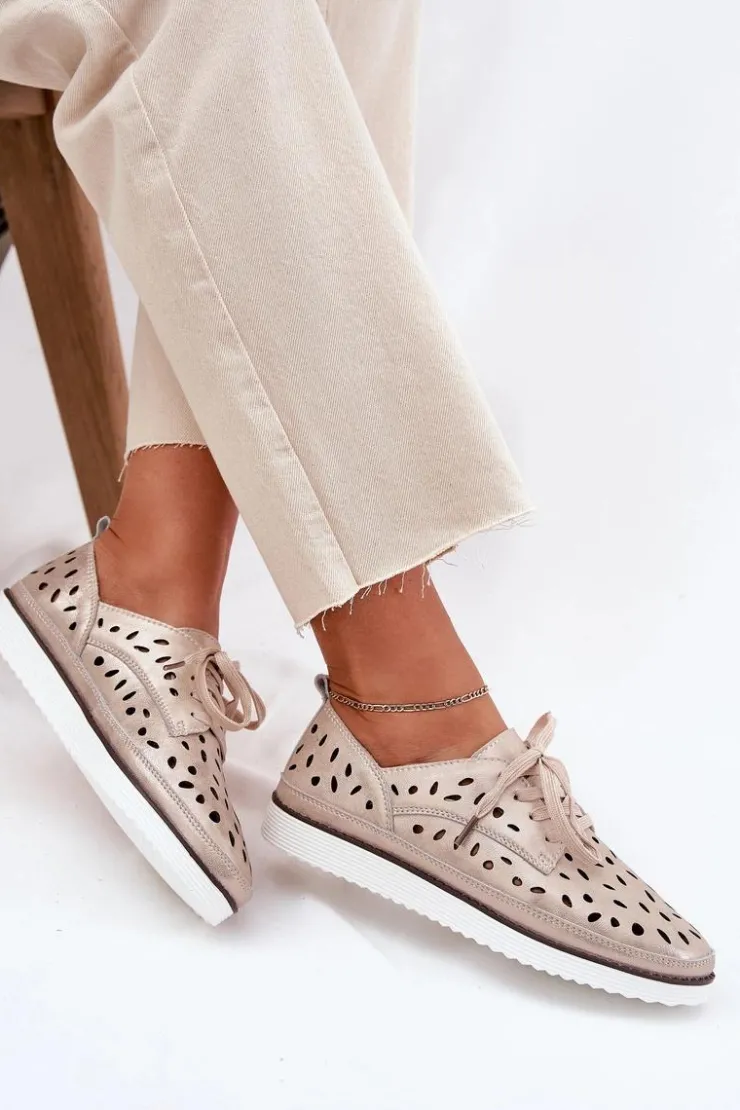 Damskie buty S.Barski Półbuty Skórzane*Półbuty Skórzane Damskie S.Barski LR51-611 Złote