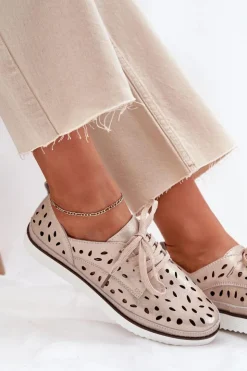 Damskie buty S.Barski Półbuty Skórzane*Półbuty Skórzane Damskie S.Barski LR51-611 Złote