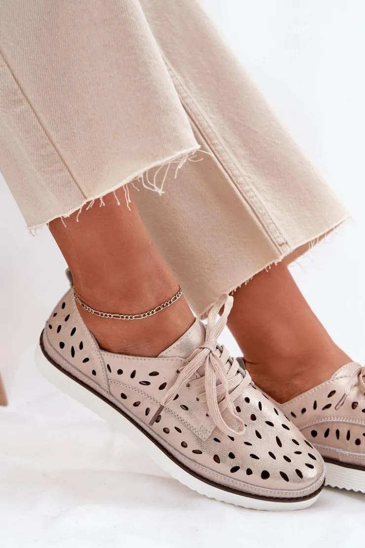 Damskie buty S.Barski Półbuty Skórzane*Półbuty Skórzane Damskie S.Barski LR51-611 Złote