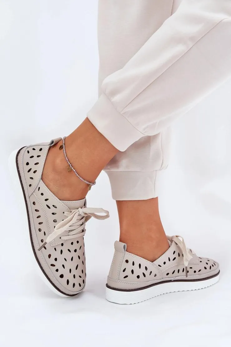 Damskie buty S.Barski Półbuty Skórzane*Półbuty Skórzane Damskie S.Barski LR51-610 Beżowe Beżowy