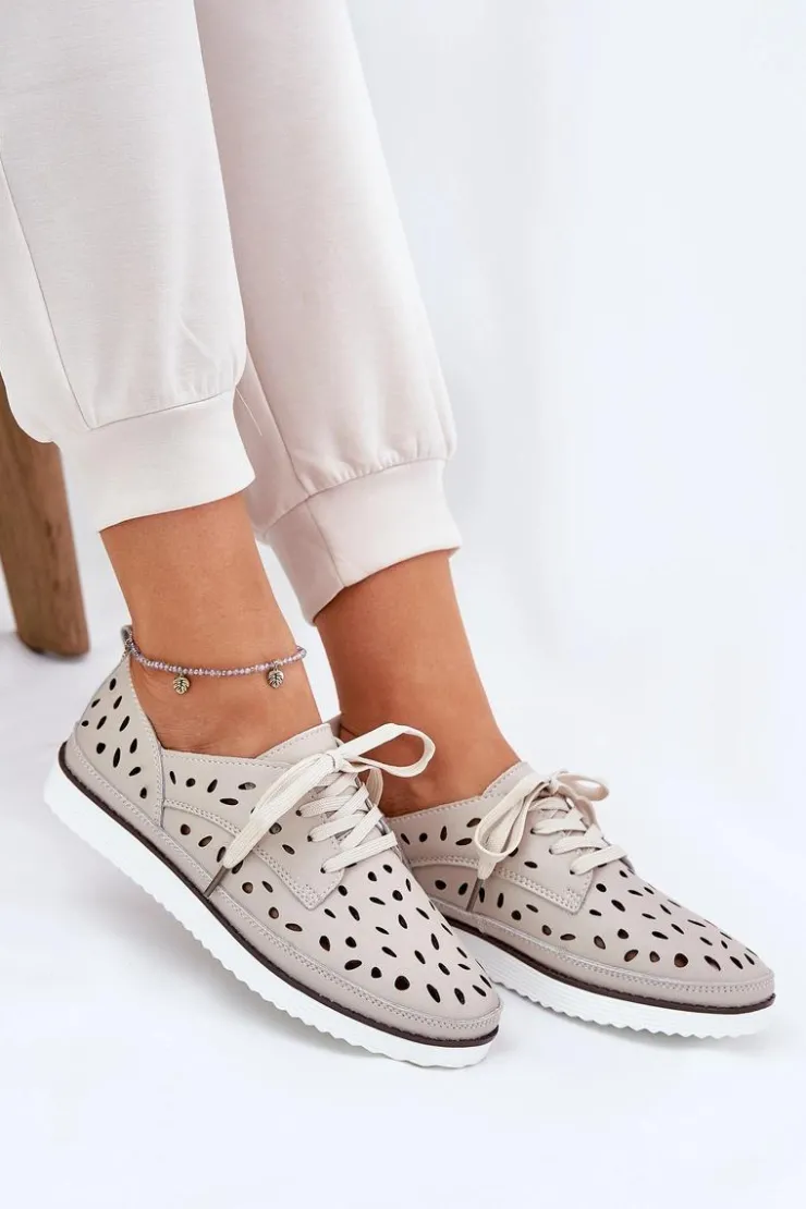 Damskie buty S.Barski Półbuty Skórzane*Półbuty Skórzane Damskie S.Barski LR51-610 Beżowe Beżowy